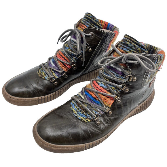 Josef Seibel Maren 06 Olive Leather Multicolor Knit Lace Up Boot Sneaker Size 41 - Picture 7 of 12